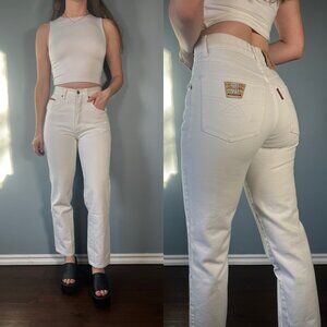 Vintage 90s White Jeans, 1990s Calvin Klein High Rise Straight Leg Denim Pants